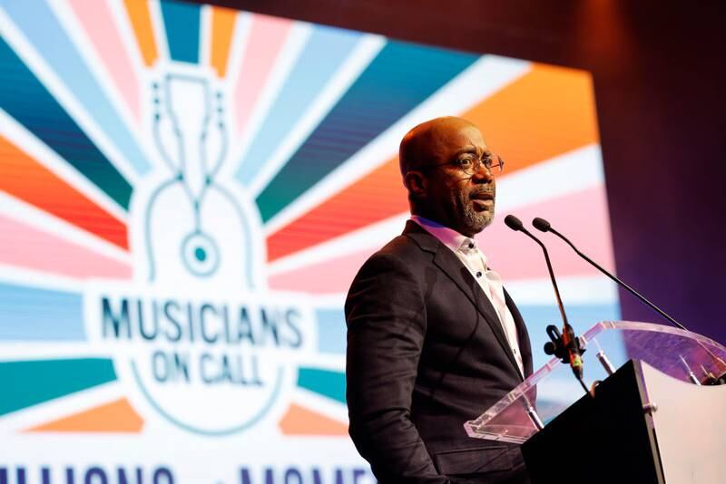 NASHVILLE, TENNESSEE - JANUARY 26: Darius Rucker speaks onstage at the Musicians On Call celebration of Millions Of Moments at Wildhorse Saloon on January 26, 2023 in Nashville, Tennessee. (Photo by Jason Kempin/Getty Images)
