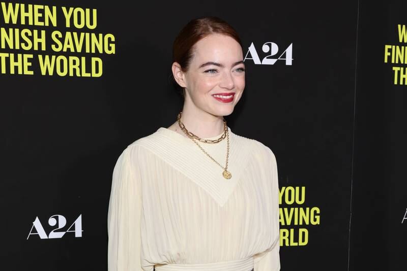 NEW YORK, NEW YORK - JANUARY 12: Emma Stone attends the screening of "When You Finish Saving The World" at Crosby Street Hotel on January 12, 2023 in New York City. (Photo by Cindy Ord/Getty Images)