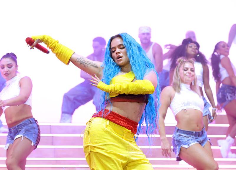 INDIO, CALIFORNIA - APRIL 24: Karol G performs on the Coachella stage during the 2022 Coachella Valley Music And Arts Festival on April 24, 2022 in Indio, California. (Photo by Amy Sussman/Getty Images for Coachella)