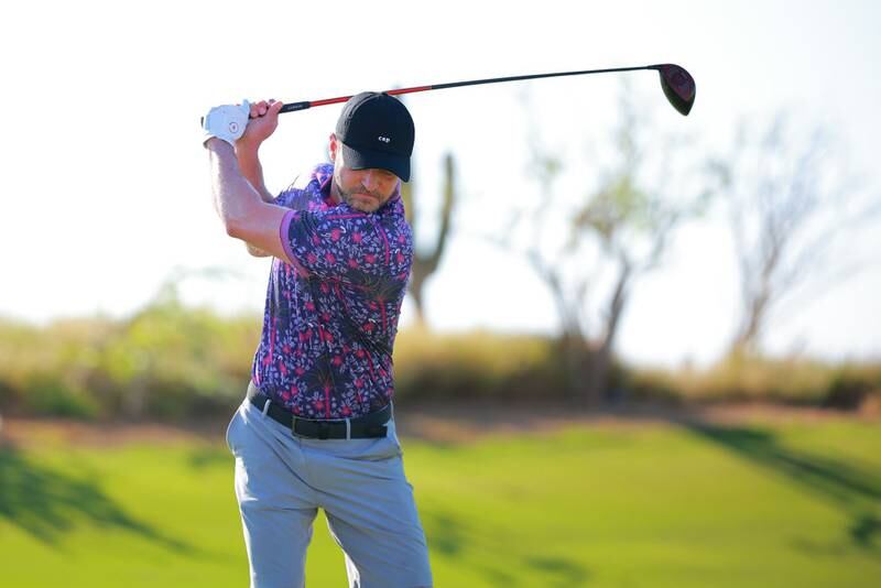 CABO SAN LUCAS, MEXICO - NOVEMBER 01: Justin Timberlake plays his shot from the 1st tee prior to the World Wide Technology Championship at El Cardonal at Diamante on November 01, 2023 in Cabo San Lucas, Baja California Sur. (Photo by Hector Vivas/Getty Images)