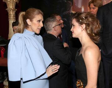 LOS ANGELES, CA - MARCH 02:  Singer Céline Dion and actress Emma Watson arrive for the world premiere of Disney's live-action "Beauty and the Beast" at the El Capitan Theatre in Hollywood as the cast and filmmakers continue their worldwide publicity tour on March 2, 2017 in Los Angeles, California.  (Photo by Jesse Grant/Getty Images for Disney)